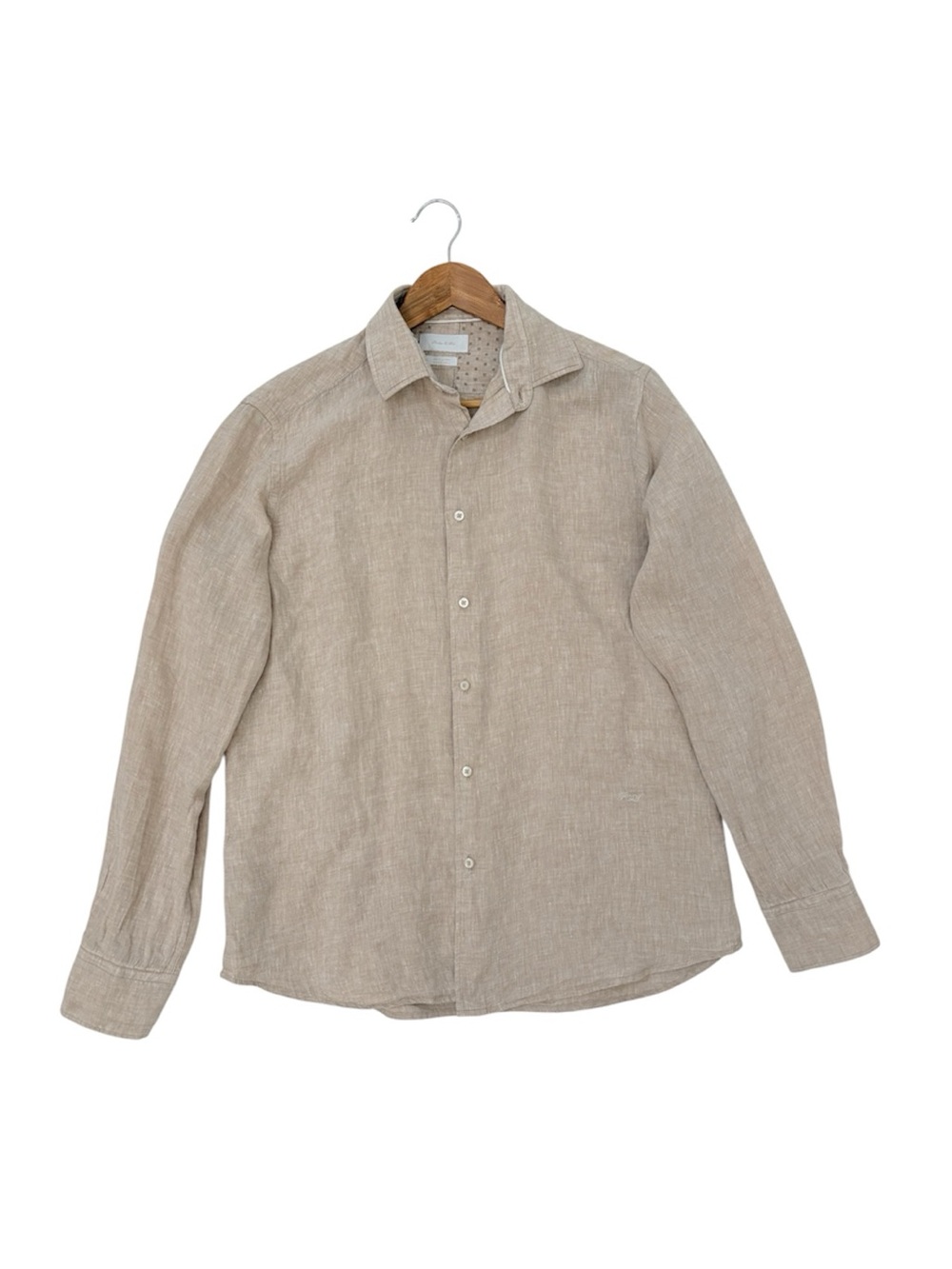 Porter And Ash Beige Linen Long-Sleeve Button-Up Shirt